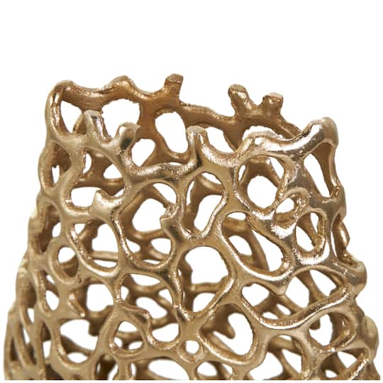 15" Gold Aluminum Vase with Freeform Open Lattice